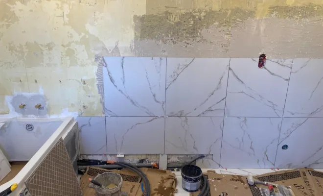 Rénovation d'une salle de bain Marbre et bois , Annecy, Impoco Catania